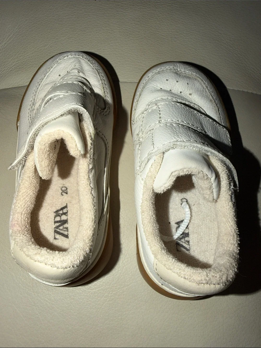 Zara White Leather Velcro Baby Sneakers with Gum Sole